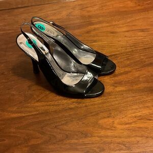 Guess Glossy Black Patent Leather Slingback Heels